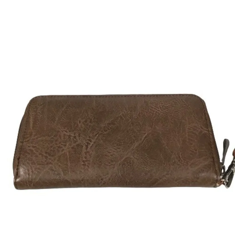 Justin Women Wallet Western Wristlet Clutch Brown Teal Embroidery Zip Around New